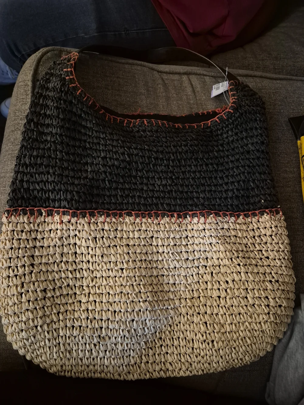 Sonoma Black and Natural Straw Two-Tone Woven Shoulder Tote
